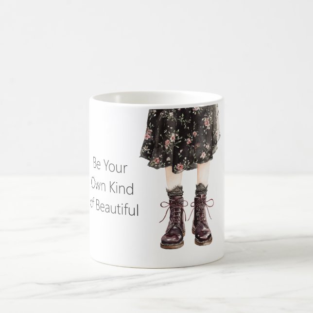 Svarta Rosa Blommor Kjol Stövlar Kaffemugg (Center)