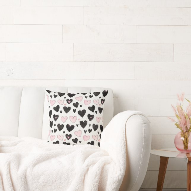 Svarta rosa hjärtan kudde (Soffa)