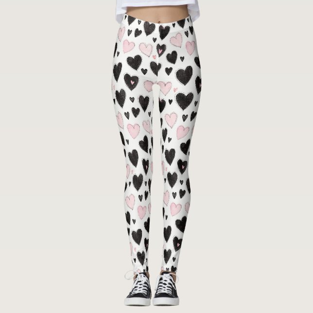 Svarta rosa hjärtan leggings (Framsida)