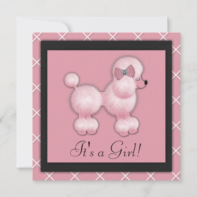 Svarta Rosa Poodle Baby Shower-inbjudningar Inbjudningar (Framsida)