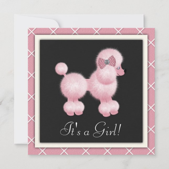 Svarta Rosa Pudel Baby Shower Inbjudningar (Framsida)