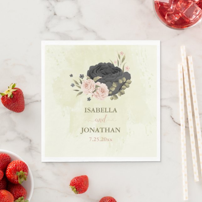 svarta rosablommor bröllop pappersservett (Insitu)