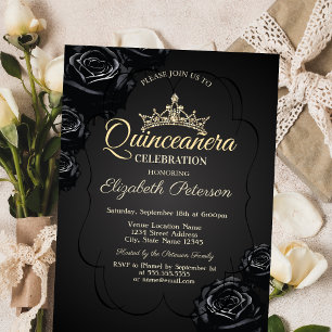 Svarta rosor Ram Quinceañera Inbjudningar
