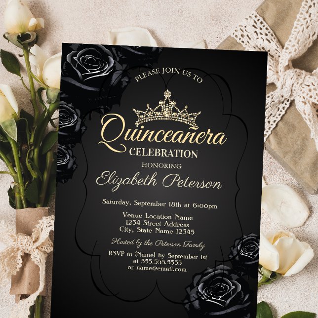 Svarta rosor Ram Quinceañera Inbjudningar (Skapare uppladdad)