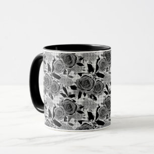 Svarta rosor, rosor, svarta och grå mugg