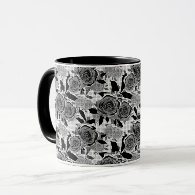 Svarta rosor, rosor, svarta och grå   mugg (Framsida vänster)