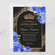 Svarta Royalet Blue Guld Glitter Blommigt Quincean