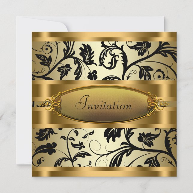 Svarta sardiner, svarta Guld Party Inbjudningar (Framsida)