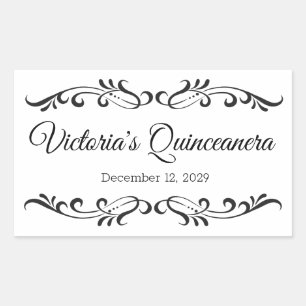 Svarta scrollsar, anpassningsbar Quinceanera party Rektangulärt Klistermärke