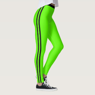 Svarta sidostreck neon gröna Leggings Anpassad fär