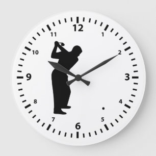 Svarta siffror och golfspelare på vit bakgrund stor klocka