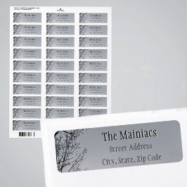 Svarta silhuett trädgrenar Grått returadress Etikett