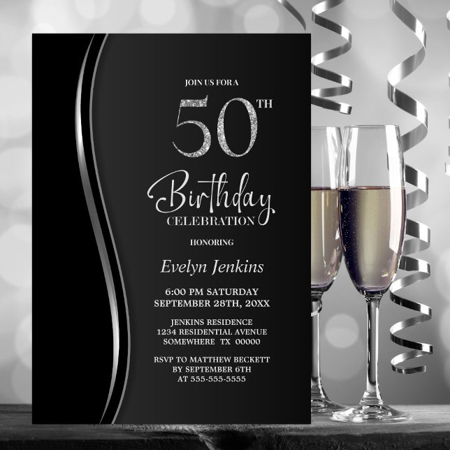 Svarta Silver 50:e Födelsedagsfesten Inbjudningar (Skapare uppladdad)