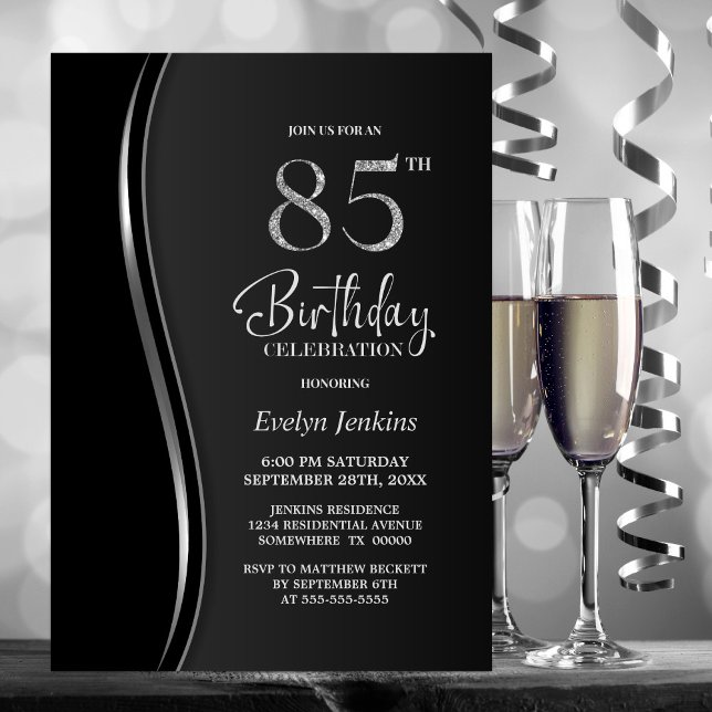 Svarta Silver 85:e Födelsedagsfesten Inbjudningar (Skapare uppladdad)