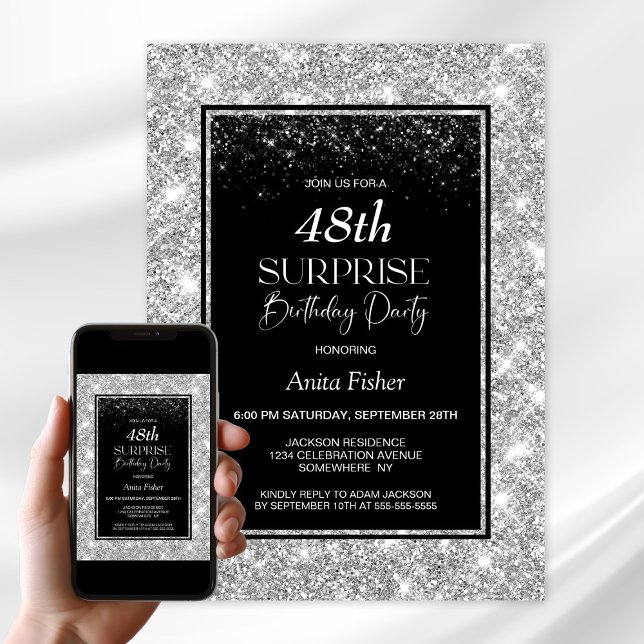 Svarta Silver, alla åldrar, överraskande Födelseda Inbjudningar (Skapare uppladdad)