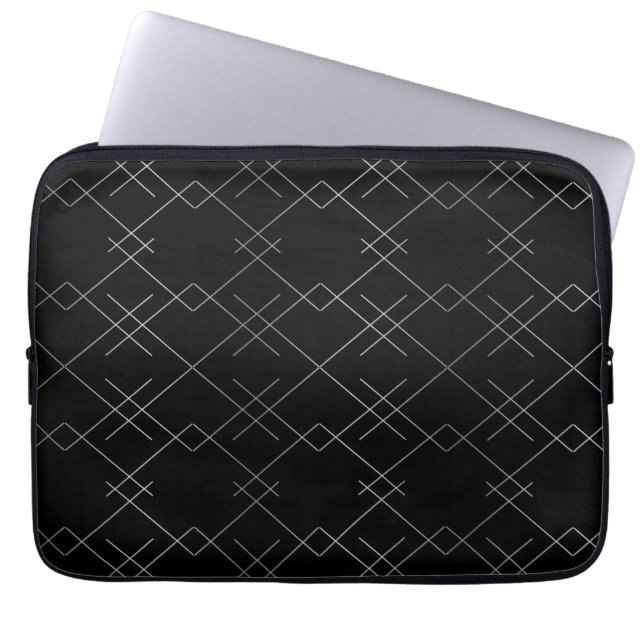 Svarta silver, coola, elegant, enkel modern mönste laptop fodral (Framsidan)