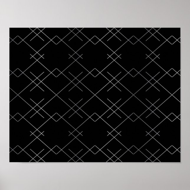 Svarta silver, coola, elegant, enkel modern mönste poster (Framsidan)