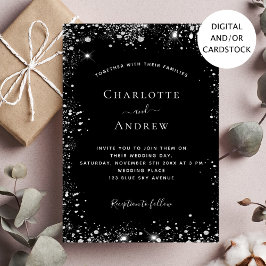 Svarta silver glitter elegant bröllop inbjudningar