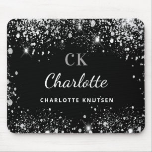 Svarta silver glitter-monogram initails namn musmatta