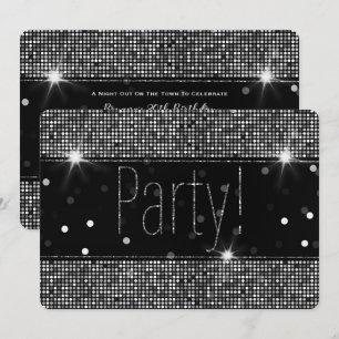 Svarta & Silver Glitter Party Ljusslinga Födelseda Inbjudningar