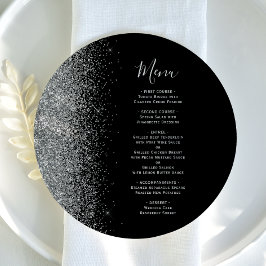 Svarta Silver-Glitter-rundan Plattor Bröllop-meny Meny