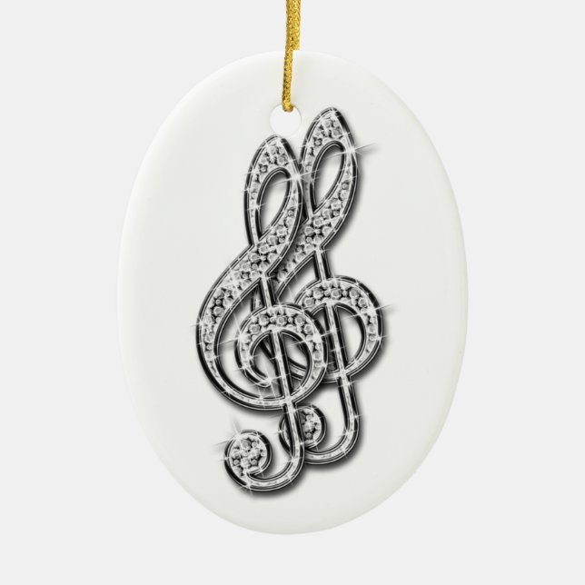 Svarta & Silver Glittriga Diamantmusiknoter Julgransprydnad Keramik (Framsidan)