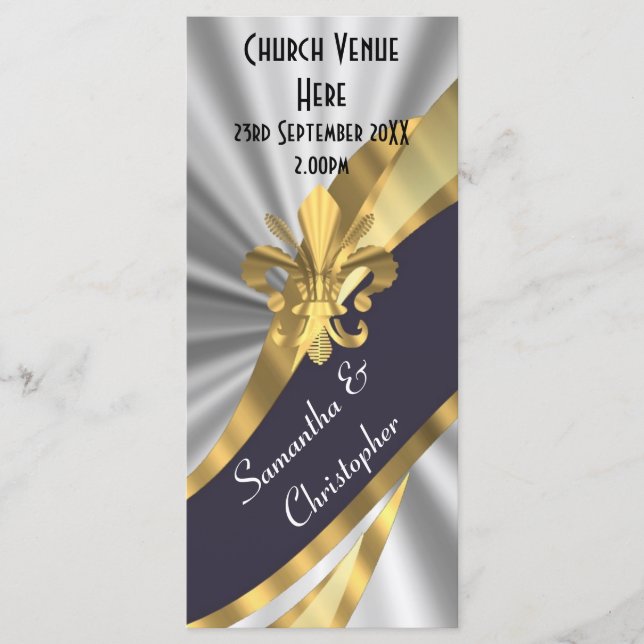 Svarta silver och guld-bröllopsprogrammet program (Framsida)