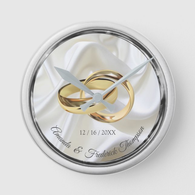 Svarta & Silver på den ivorianska Silke Bröllop-pr Rund Klocka (Framsida)