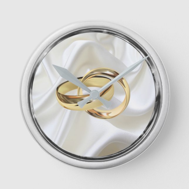 Svarta & Silver på den ivorianska Silke Bröllop-pr Rund Klocka (Framsida)