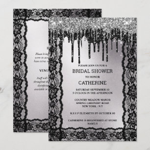 Svarta silver-snöre-mörken glitter moody luxuriös inbjudningar