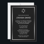 Svarta Silver Stjärna av David Bar Mitzvah-inbjudn Inbjudningar<br><div class="desc">En klassisk Bar Mitzvah-inbjudan med en Stjärna av David-design i silver och svart. Modern och formell -- Personifiera enkelt för ditt evenemang! 

Designerna är platta tryckta illustrationer/grafik - INTE FAKTISKT SILVERFOLIE.</div>