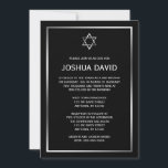 Svarta Silver Stjärna av David Bar Mitzvah-inbjudn Inbjudningar<br><div class="desc">En klassisk Bar Mitzvah-inbjudan med en Stjärna av David-design i silver och svart. Modern och formell -- Personifiera enkelt för ditt evenemang! 

Designerna är platta tryckta illustrationer/grafik - INTE FAKTISKT SILVERFOLIE.</div>