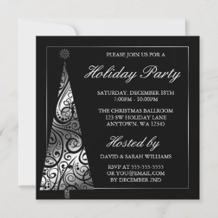 Svarta Silver Swirl Julgran Julfest Inbjudningar