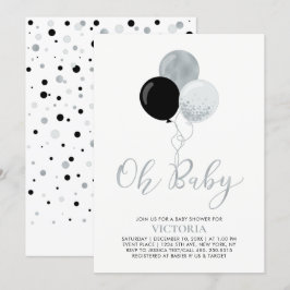 Svarta & Silverballonger | Oh Baby Boy Baby Shower Inbjudningar