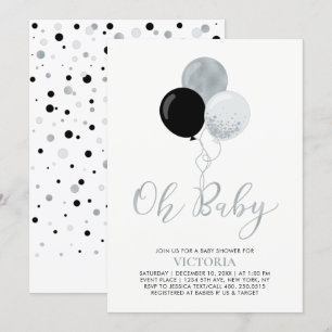 Svarta & Silverballonger Oh Baby Boy Baby Shower Inbjudningar