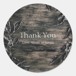 Svarta & Silverblad Mörk Elegans Presentfavor Runt Klistermärke