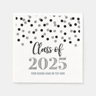 Svarta Silverkonfettiborddukar Klass 2025 Pappersservett