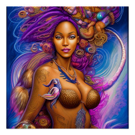 Svarta Sjöjungfruar Melanin Sjöjungfru Ocean Sea F Perfect Poster