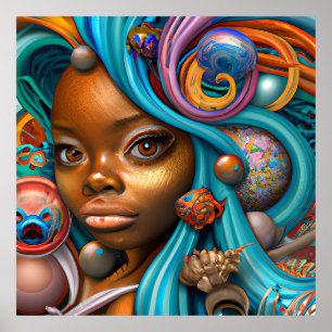 Svarta Sjöjungfruar Melanin Sjöjungfru Ocean Sea F Poster