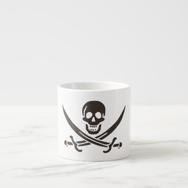Svarta Skallen Svärd Piratflagga av Calico Jack Espressomugg (Framsidan)