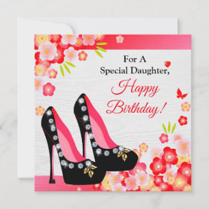 Svarta skor med diamant & Guld dotter Birthday Kort