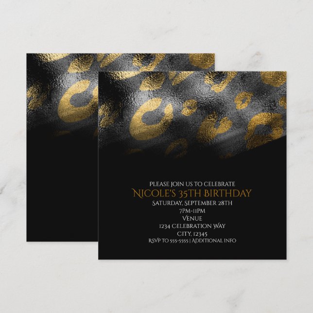 Svarta skuggor & leopardtryck festsedlar inbjudningar (Fram/baksida)