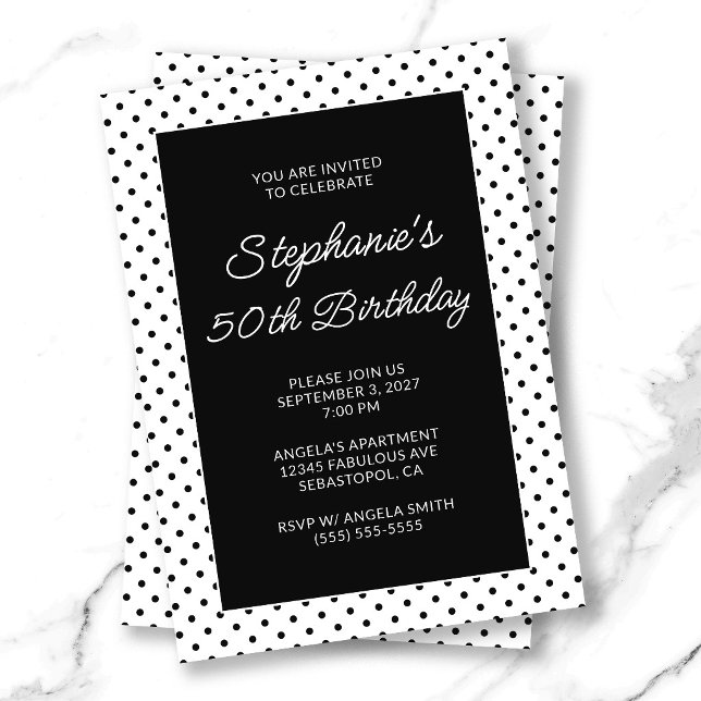 Svarta Små Prickar 50-årsdag Inbjudningar (Black Tiny Dots 50th Birthday Invitation)