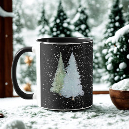 Svarta snöflingor Vinter Vattenfärg Julgran Mugg