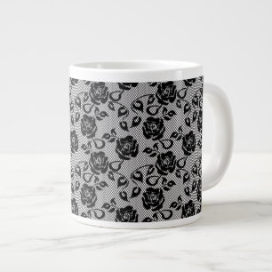 Svarta snöre-mönster på vit bakgrund jumbo mugg