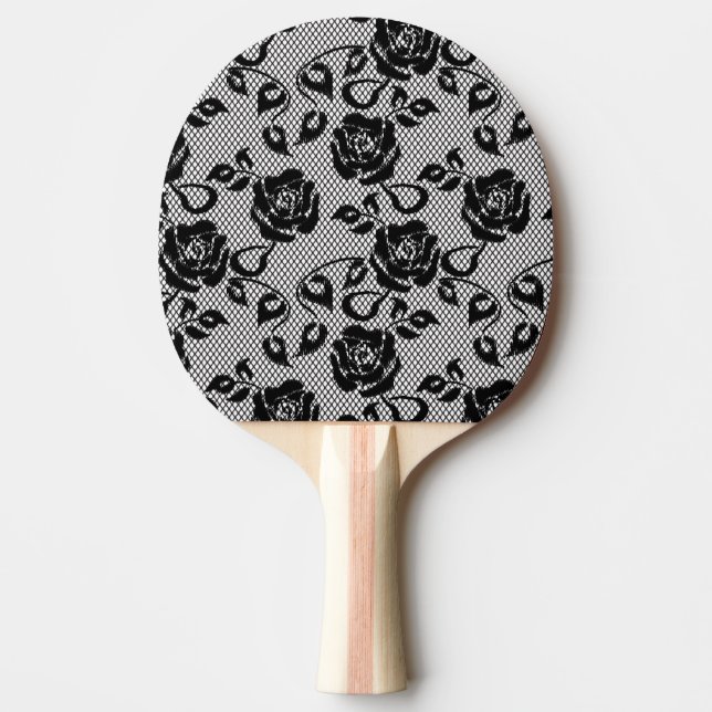 Svarta snöre-mönster på vit bakgrund pingisracket (Framsidan)