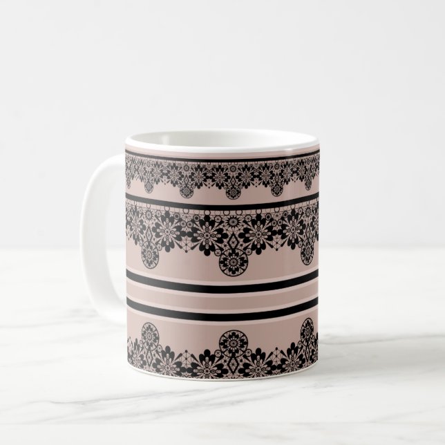 Svarta snöre, öppning, brun bakgrund, beige, Bla Kaffemugg (Framsida vänster)
