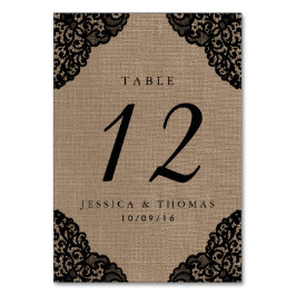 Svarta Snöre vid insamlingen av Rustik Burlap Bröl Bordsnummer