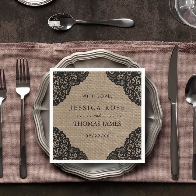 Svarta Snöre vid insamlingen av Rustik Burlap Bröl Pappersservett (Skapare uppladdad)