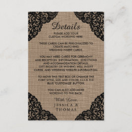 Svarta Snöre vid insamlingen av Rustik Burlap Bröl Tilläggskort